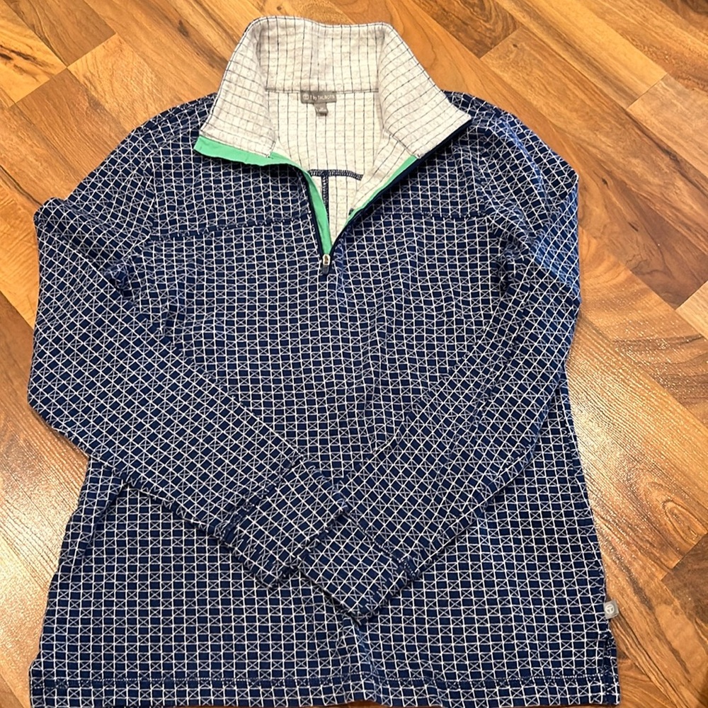 T by Talbots 3/4 zip navy diamond pattern with mint accent size medium